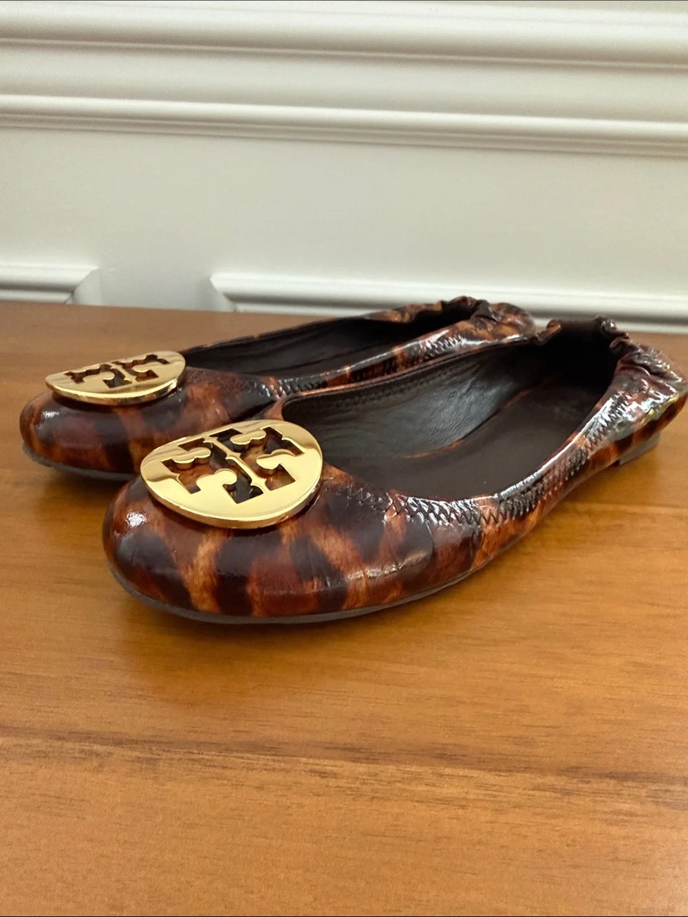 Tory Burch Tortoise Shell Reva Ballet Flat with Gold Logo